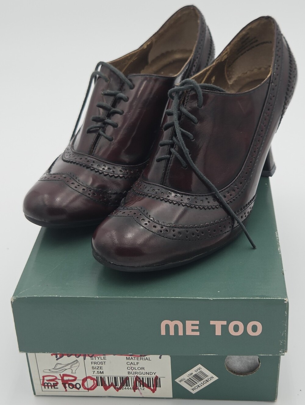 Me Too Burgundy Brown Lace-Up Heels "Frost"